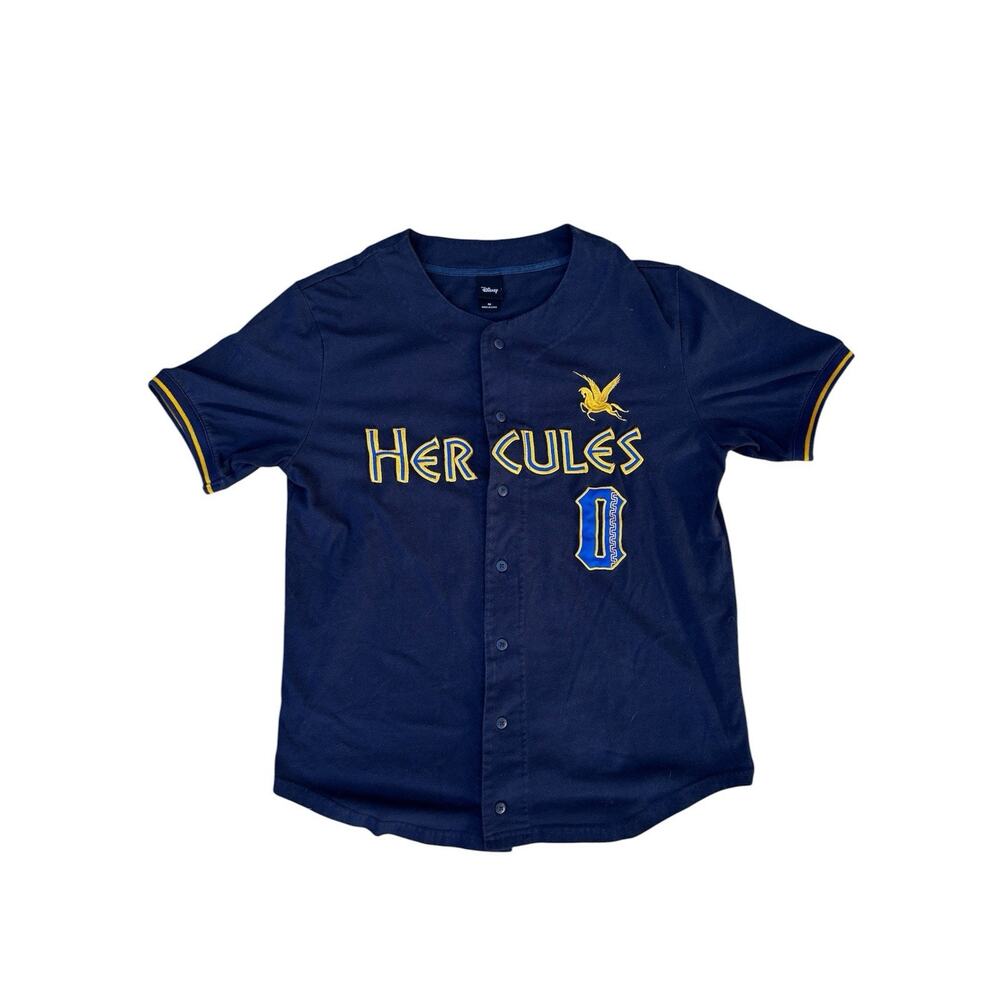 Hercules Disney Men’s Baseball Jersey Blue And Gold Size Medium Box Lunch Shirt